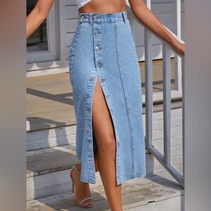 SHEIN Light Blue Denim Midi Skirt